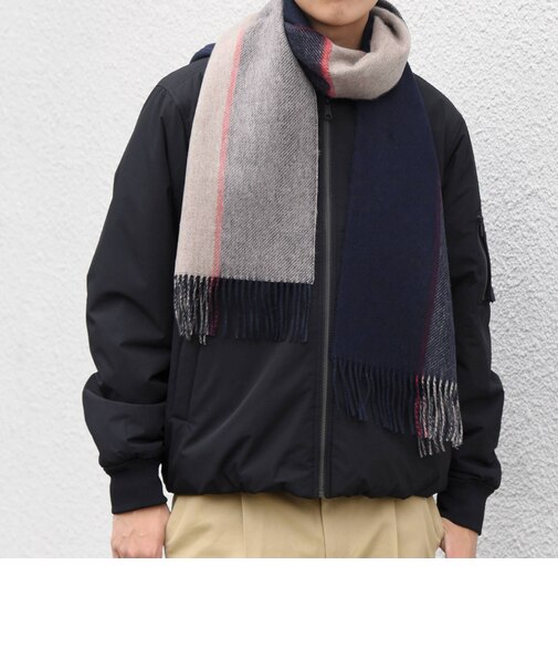 サープラスヤーン ウール カシミヤ リバーシブル パネル マフラー26AW◇