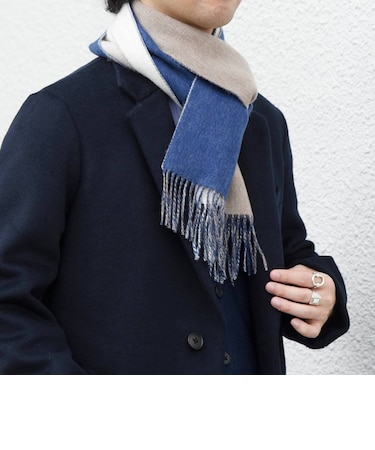 サープラスヤーン ウール カシミヤ リバーシブル パネル マフラー26AW◆