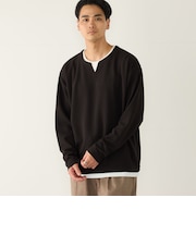 フクレ ジャカード フェイク レイヤード キーネック ロンT