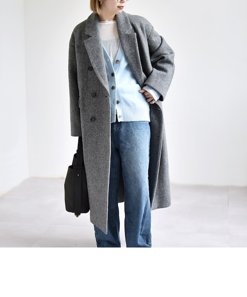 《予約》フレンチメリノウール ダブルブレスト ロング コート