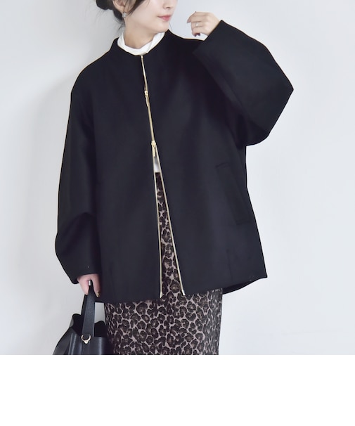 《予約》PURE WOOL ボトルネック コクーン ジップ ミディ コート