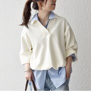 《予約》〈洗濯機可能〉ラメ コーデュロイ スキッパー ギャザー ヘム プルオーバー
