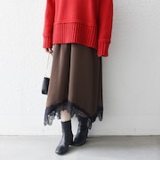 《予約》〈洗濯機可能〉サテン ヘム レース スカート