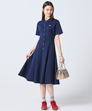 鹿の子地シャツドレス ドレープフレアワンピース