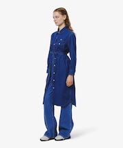 ロングデニムシャツドレス / シャツワンピース ウエストベルト付き