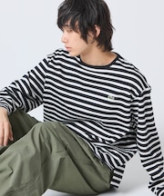 スクエアネックボーダー長袖Tシャツ
