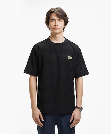 オーバーサイズ パイル地切り替え同色ボーダーTシャツ