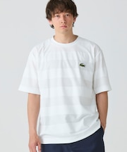オーバーサイズ パイル地切り替え同色ボーダーTシャツ