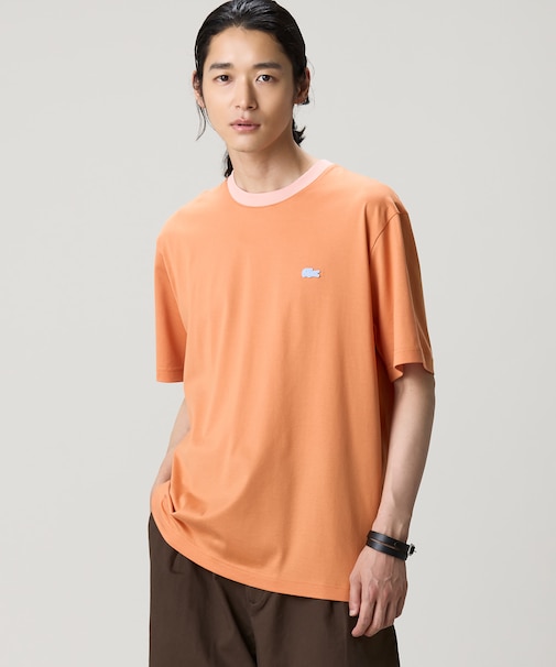 配色ネックリブリンガーネックTシャツ