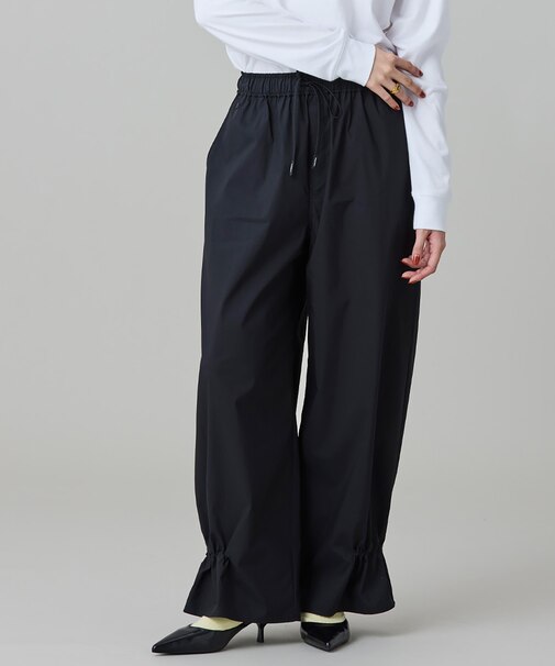 裾ギャザーストレッチワイドパンツ