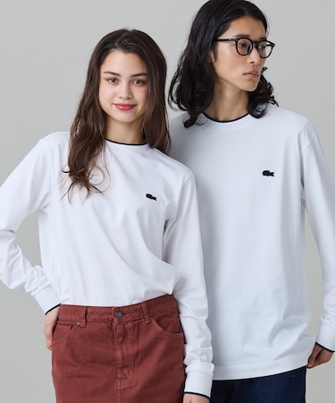【オンライン限定】LACOSTE オーバーサイズ 配色ラインリブ ロングスリーブTシャツ
