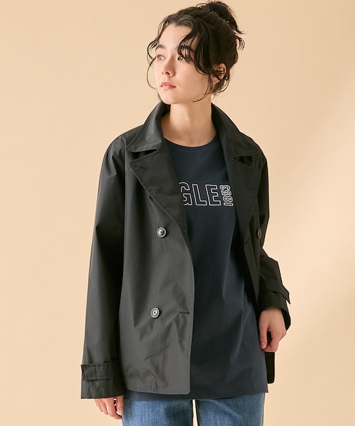 防風 透湿 防水 GORE-TEX ゴアテックス ショートトレンチコート / フード取り外し可