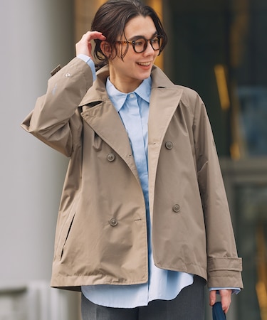 防風 透湿 防水 GORE-TEX ゴアテックス ショートトレンチコート / フード取り外し可