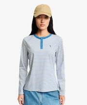 UVカット ピマコットン マリニエール ボーダー ヘンリーネックカットソー 長袖Tシャツ