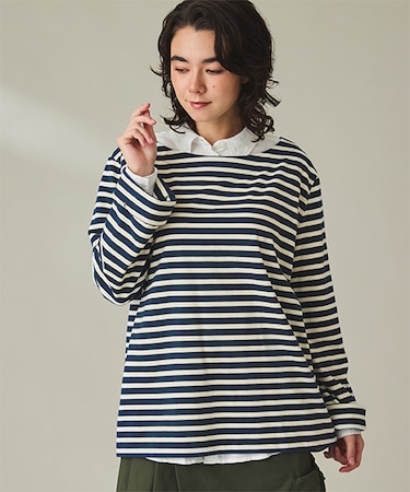 ストライプ ボートネック ロングスリーブTシャツ