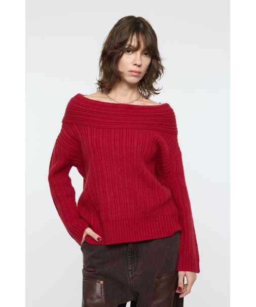 OVER RIB OFF SHOULDER トップス