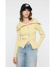 BIG COLLAR ZIP UP ニットトップス