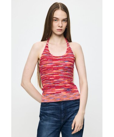 MIX YARN HALTER KNIT トップス