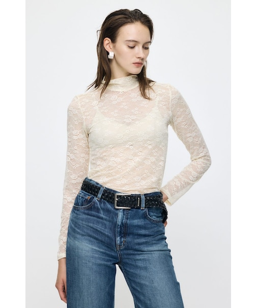 ES LACE HI NECK トップス