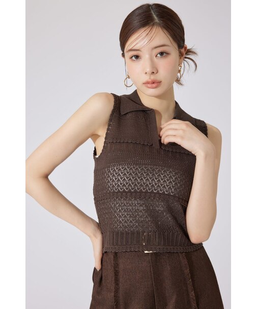 【AKB48 千葉恵里さん着用】スキッパークロシェニットトップス