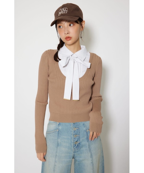 シャツドッキングロングスリーブニットトップス