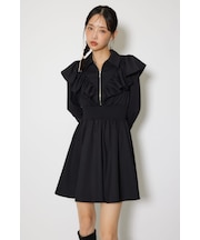 フロントZIPフリルミニシャツワンピース