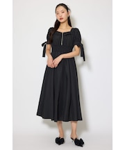 【ひとめ惚れワンピ】リボンスリーブフレアワンピース