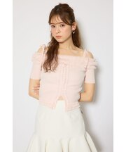 オフショルフリルニットトップス