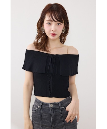 【AKB48 行天優莉奈さん着用アイテム】レースアップオフショルニットトップス