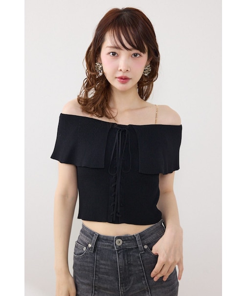 【AKB48 行天優莉奈さん着用アイテム】レースアップオフショルニットトップス
