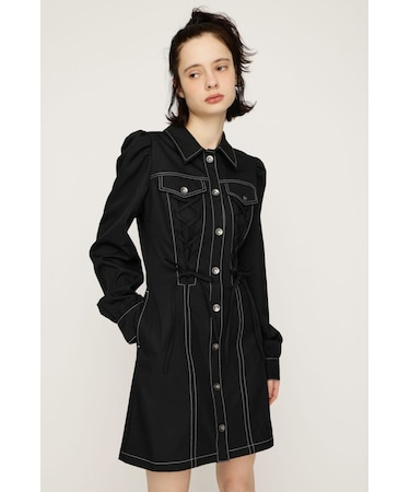 LACE UP FRONT BUTTON ショートワンピース