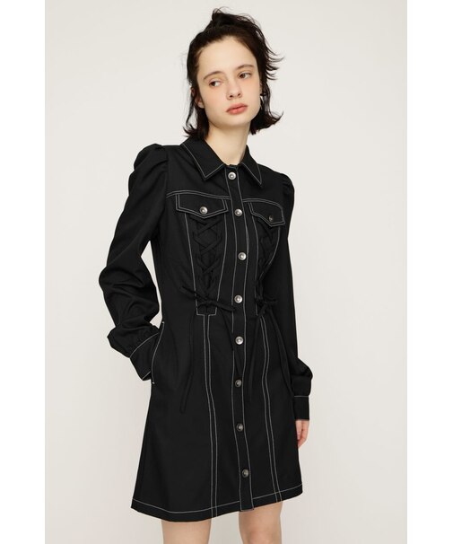 LACE UP FRONT BUTTON ショートワンピース