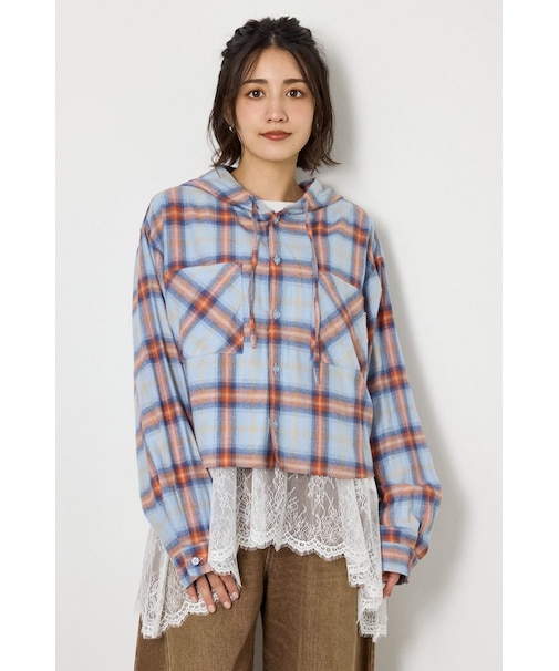 【UNISEX】フーディーチェックシャツ