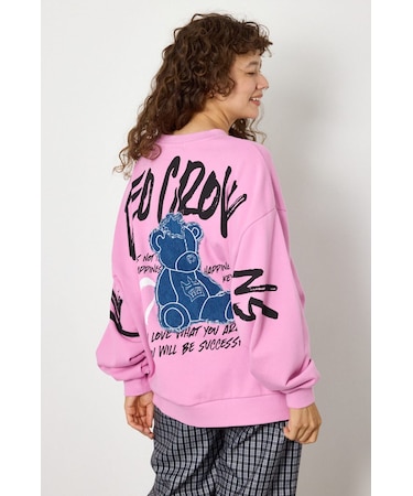 【UNISEX】ベアデニムアップリケスウェットトップス