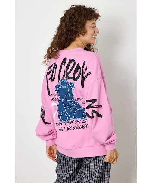 【UNISEX】ベアデニムアップリケスウェットトップス