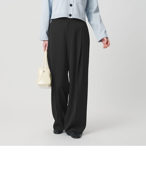 【WEB限定 Wardrobe DAILY MINIMAL】ダブルクロス タックワイドストレートパンツ ウォッシャブル