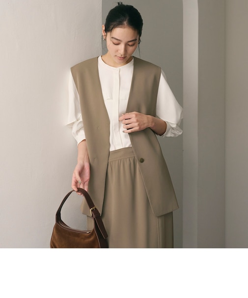 【WEB限定 Wardrobe DAILY MINIMAL】ダブルクロス リボンベルトジレ ウォッシャブル