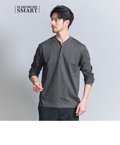 【WEB限定 WARDROBE SMART】クリア ガスコットン ヘンリーネック カットソー【抗菌・防臭】