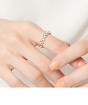 プレイド パールモチーフ×ビジュー リング