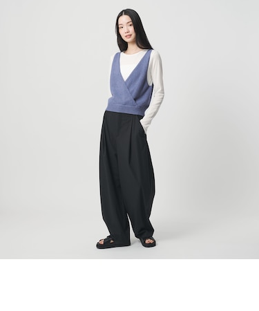 コットン麻ブレンド カシュクール 2WAYニットベスト ウォッシャブル