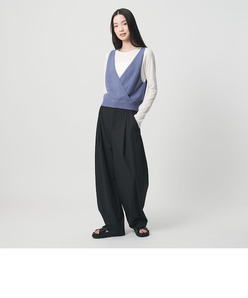 コットン麻ブレンド カシュクール 2WAYニットベスト ウォッシャブル