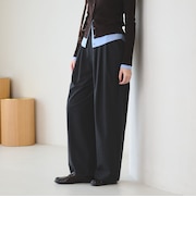 毛ポリエステルブレンド ワイドタックパンツ 防シワ ウォッシャブル