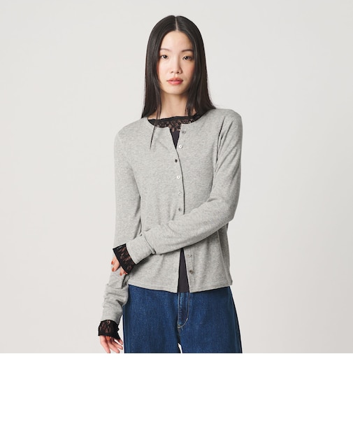 毛セルロースブレンド クルーネック カーディガン