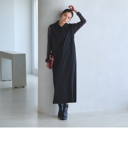 【WEB限定 Wardrobe DAILY MINIMAL】ダブルクロス スキッパーワンピース ウォッシャブル