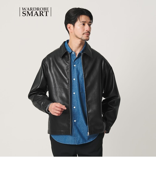 【WEB限定 WARDROBE SMART】レザーライク ジップ ブルゾン