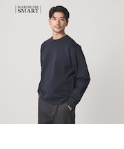 【WEB限定 WARDROBE SMART】ダブルニット ロゴ クルーネック スウェット/セットアップ対応【抗菌・防臭】