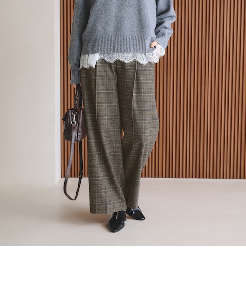 【WEB限定 Wardrobe DAILY MINIMAL】チェック バックゴム ワイドパンツ