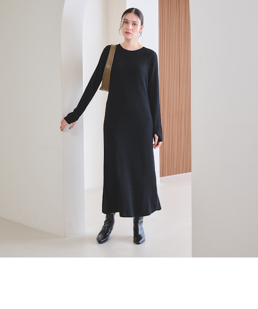 【WEB限定 Wardrobe DAILY MINIMAL】リブニット フレアワンピース