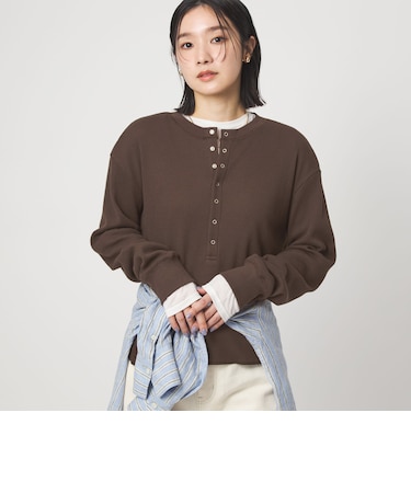 【WEB限定】<at ease>ワッフル ヘンリーネック ロングスリーブ カットソー