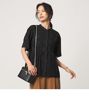 カット ジャガード 5分袖 ブラウス